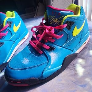 Nike Air Flight Blue Athletic Sneakers with Pink and Yellow Highlights